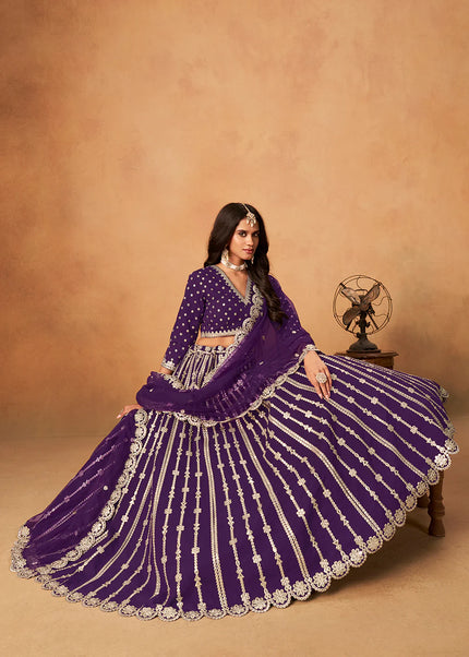 Purple Embroidered Lehenga Choli
