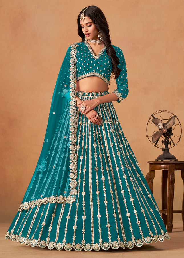 Teal Embroidered Lehenga Choli