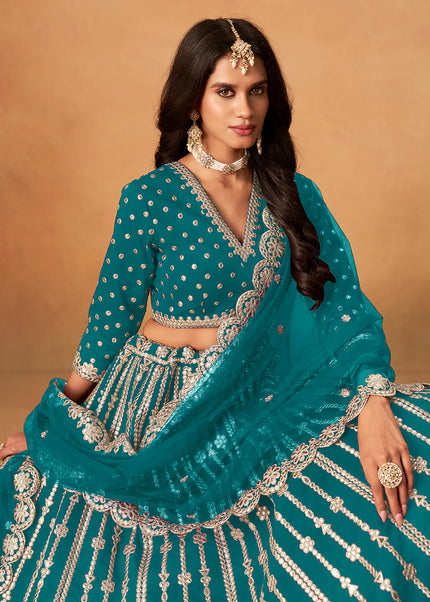 Teal Embroidered Lehenga Choli