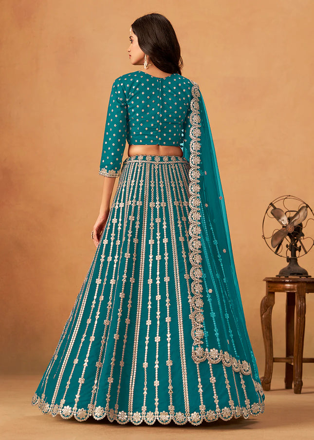Teal Embroidered Lehenga Choli