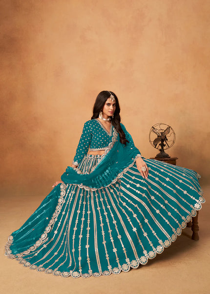 Teal Embroidered Lehenga Choli