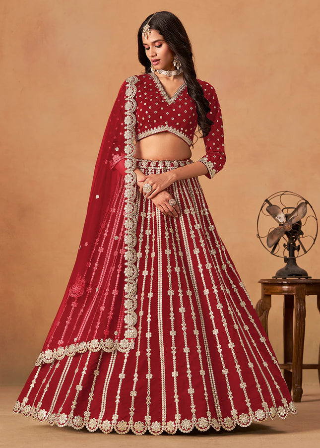 Red Embroidered Lehenga Choli
