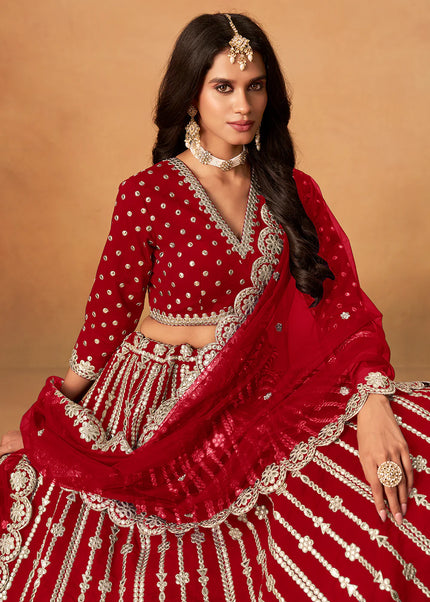 Red Embroidered Lehenga Choli