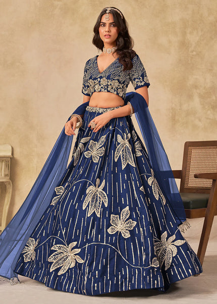 Blue Embroidered Lehenga Choli