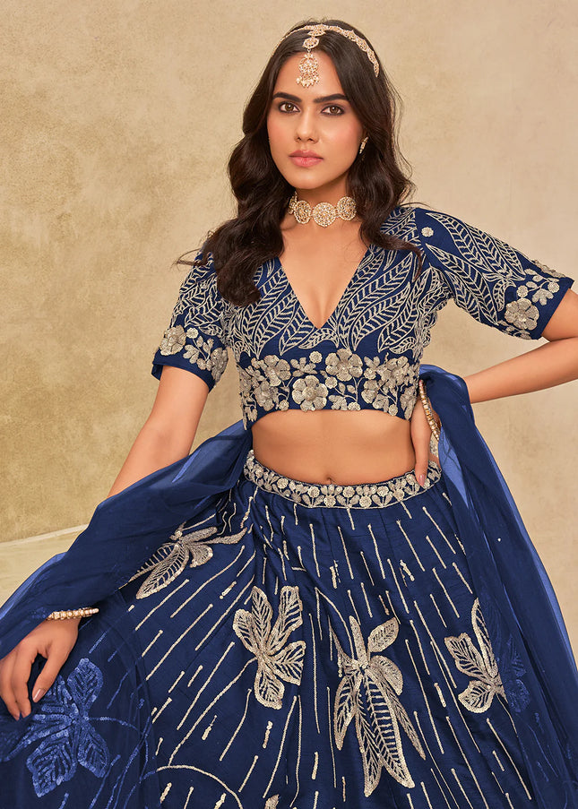 Blue Embroidered Lehenga Choli