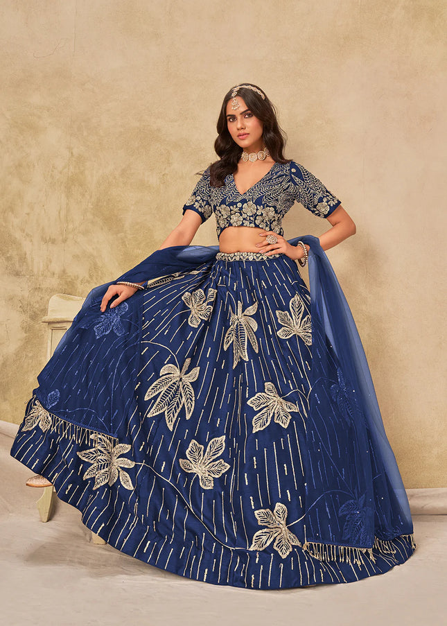 Blue Embroidered Lehenga Choli