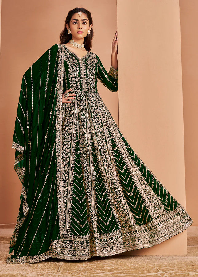 Green Embroidered Anarkali