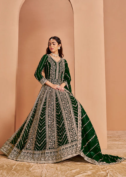 Green Embroidered Anarkali
