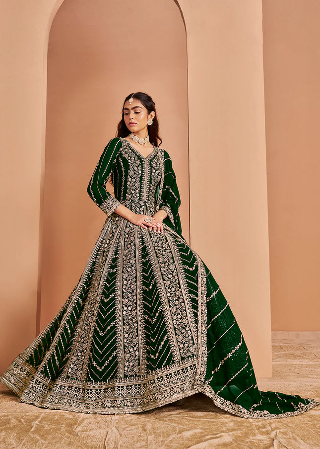 Green Embroidered Anarkali