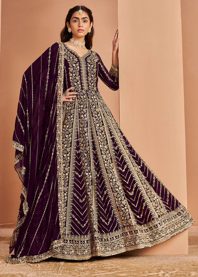 Purple Embroidered Anarkali