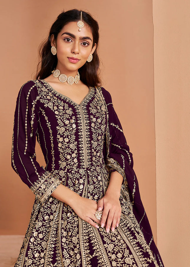 Purple Embroidered Anarkali
