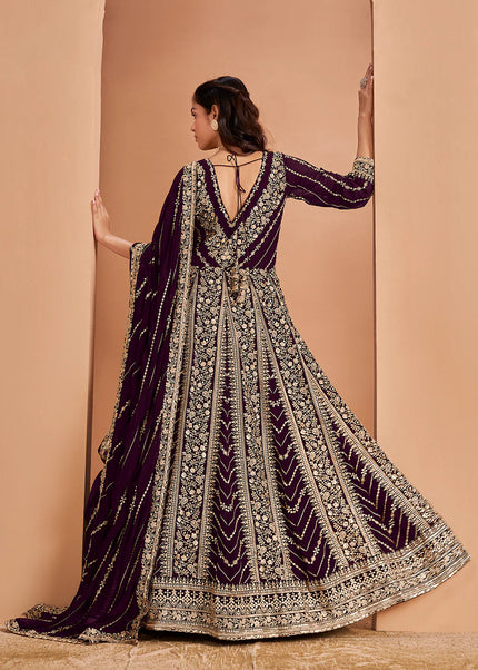 Purple Embroidered Anarkali