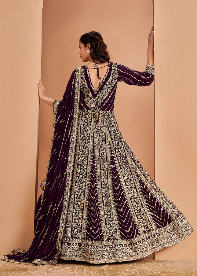 Purple Embroidered Anarkali