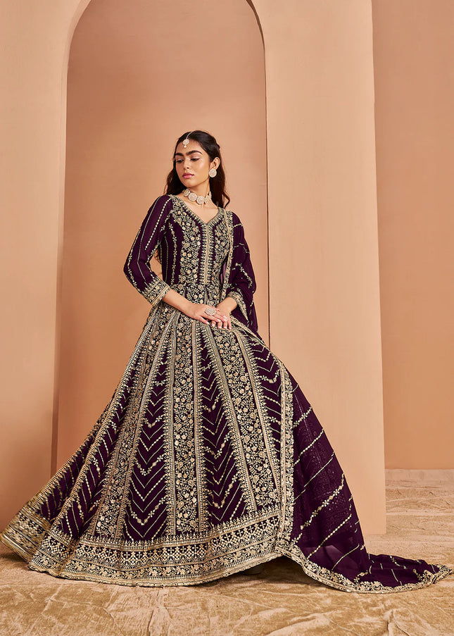 Purple Embroidered Anarkali