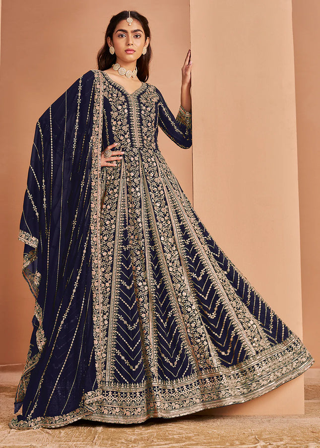 Blue Embroidered Anarkali