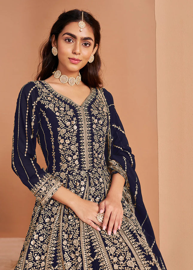 Blue Embroidered Anarkali