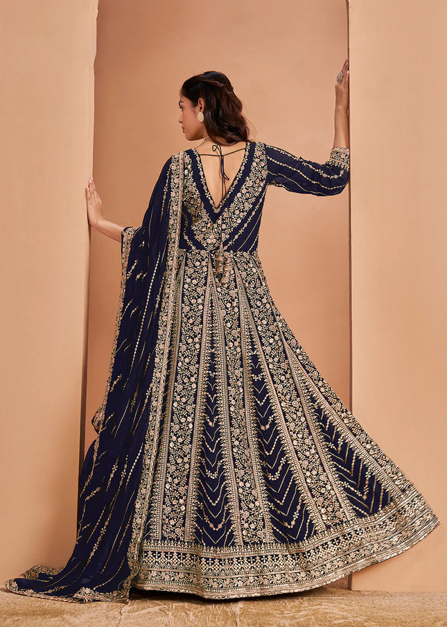 Blue Embroidered Anarkali