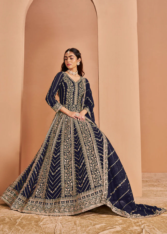 Blue Embroidered Anarkali
