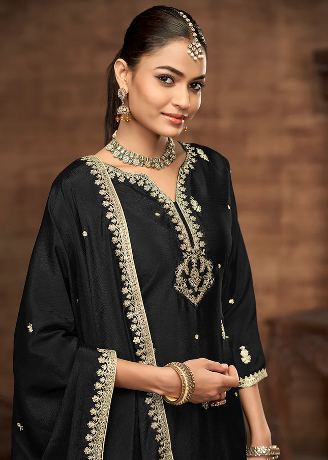 Black Embroidered Sharara Suit