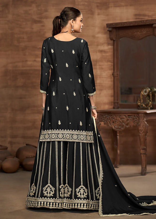Black Embroidered Sharara Suit