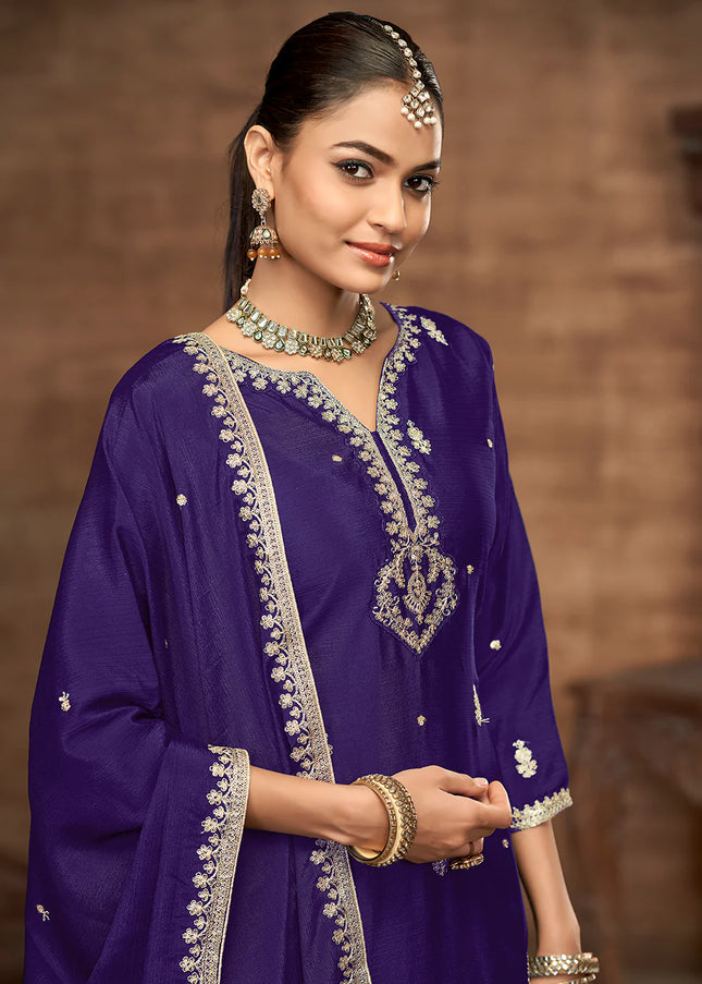 Purple Embroidered Sharara Suit