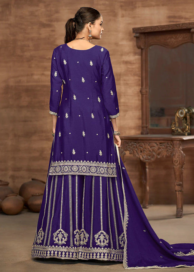 Purple Embroidered Sharara Suit