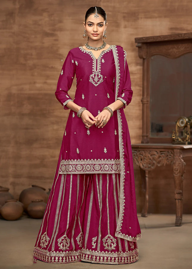 Pink Embroidered Sharara Suit