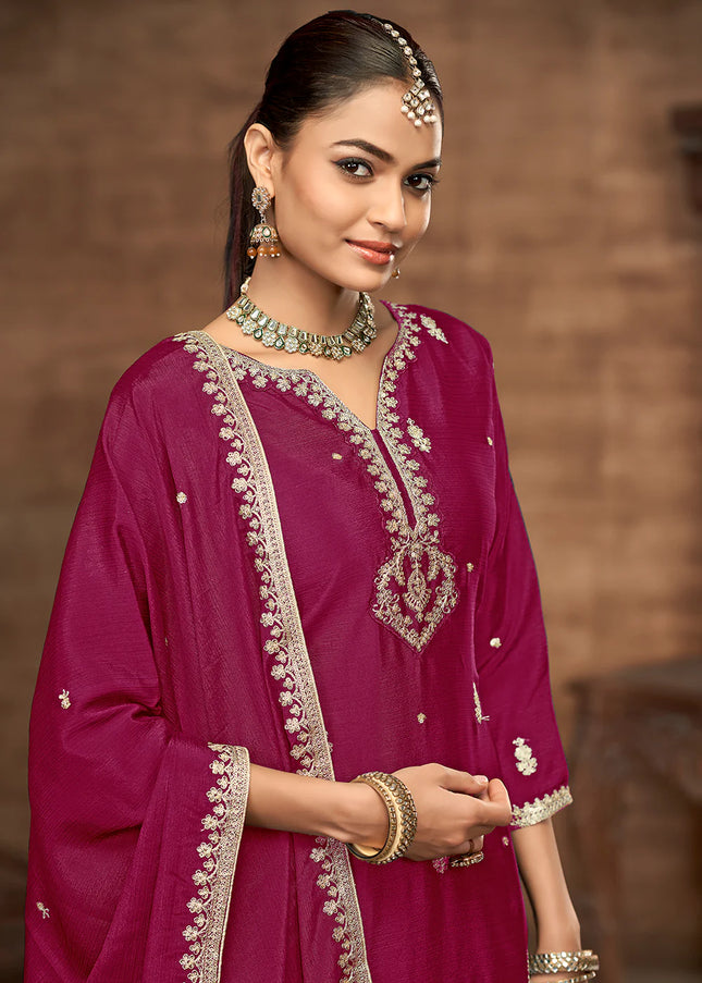 Pink Embroidered Sharara Suit