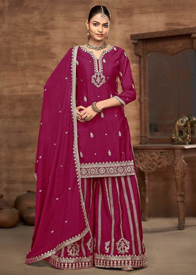 Pink Embroidered Sharara Suit