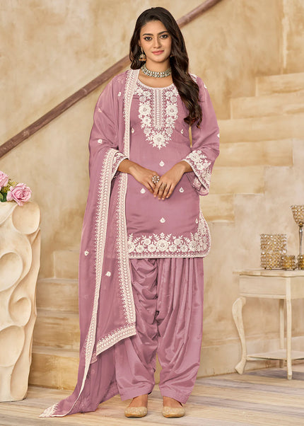 Mauve Embroidered Punjabi Suit