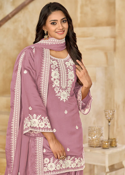 Mauve Embroidered Punjabi Suit