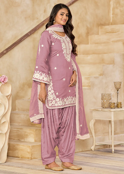 Mauve Embroidered Punjabi Suit