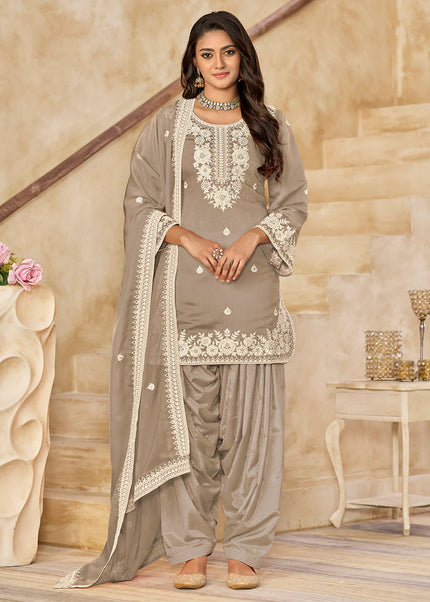 Grey Embroidered Punjabi Suit