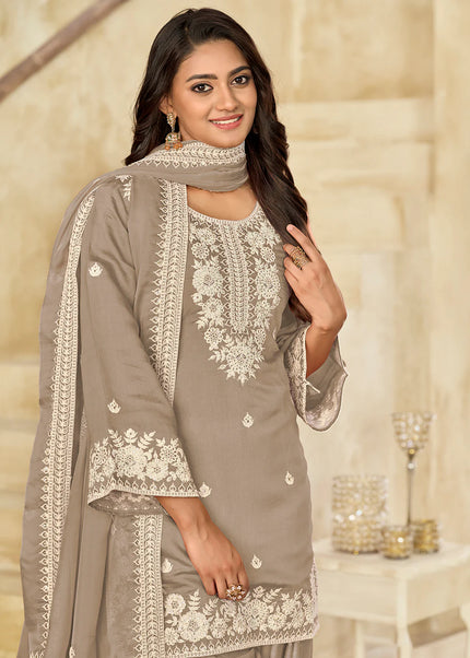 Grey Embroidered Punjabi Suit