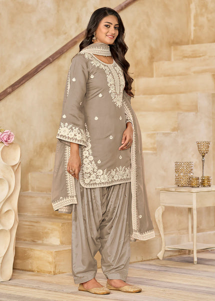 Grey Embroidered Punjabi Suit