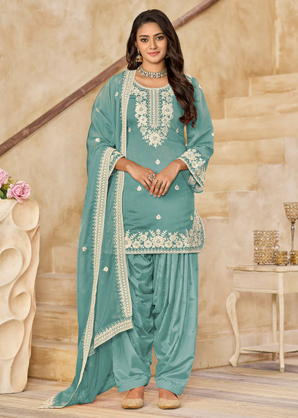 Sky Blue Embroidered Punjabi Suit