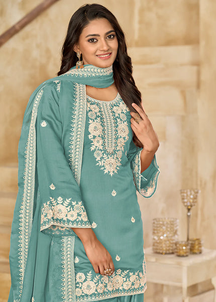 Sky Blue Embroidered Punjabi Suit