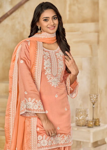 Peach Embroidered Punjabi Suit
