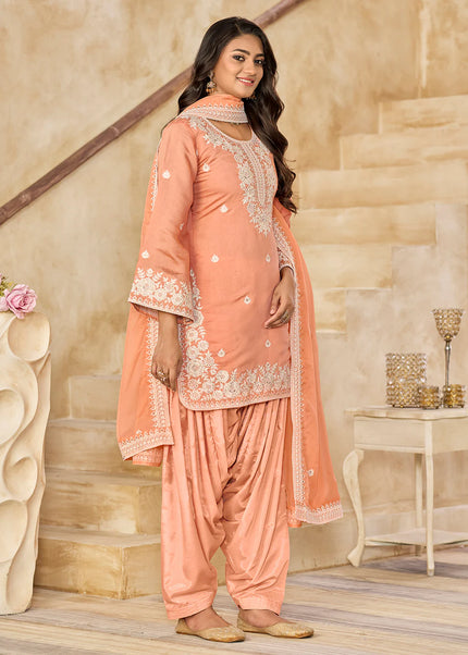 Peach Embroidered Punjabi Suit
