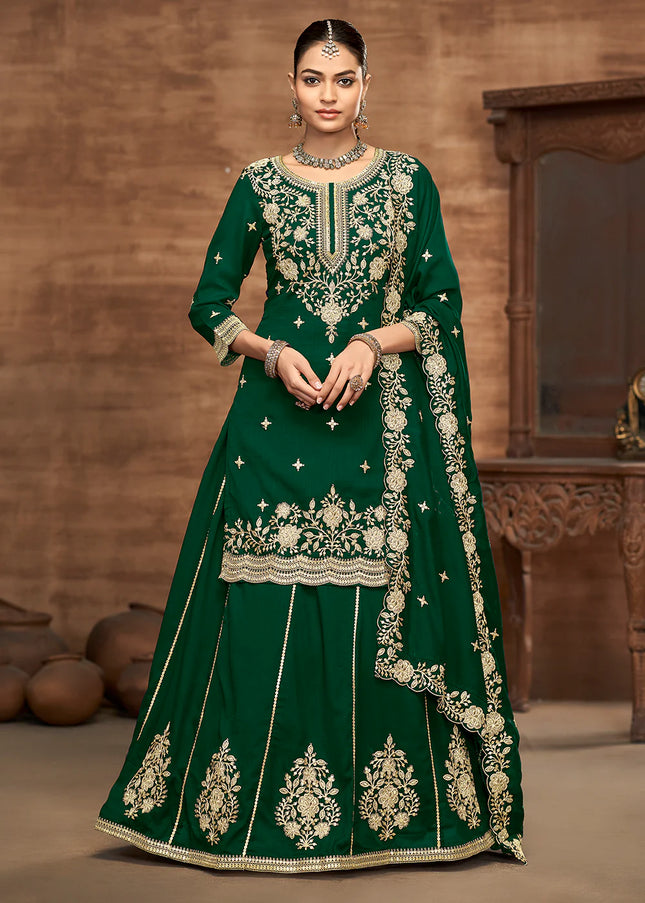 Green Embroidered Lehenga Suit