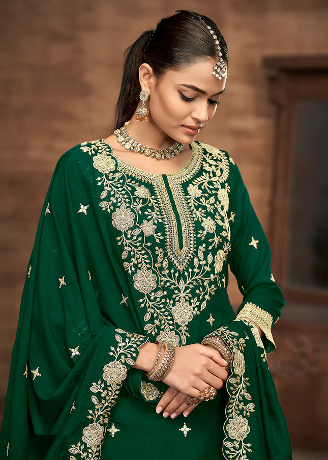 Green Embroidered Lehenga Suit