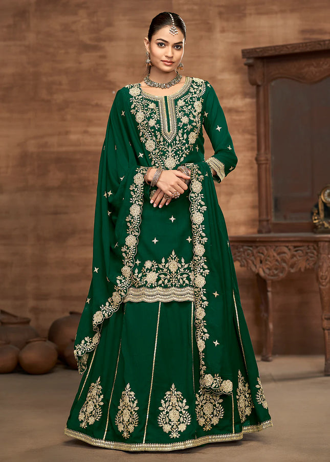 Green Embroidered Lehenga Suit