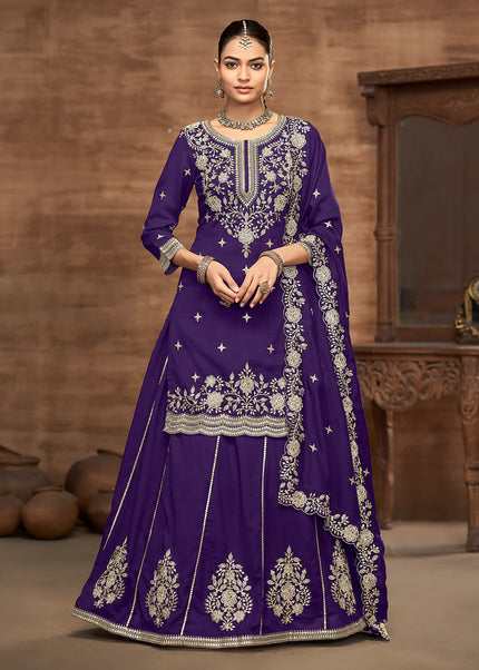Purple Embroidered Lehenga Suit