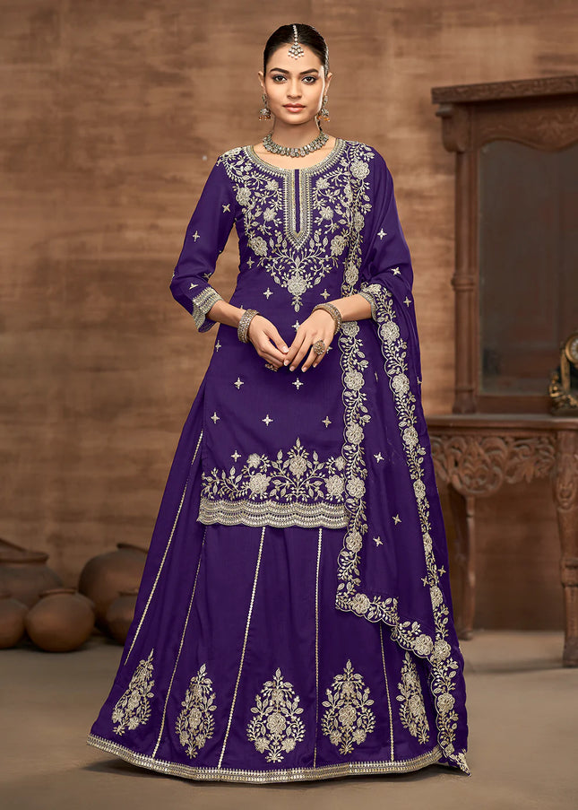 Purple Embroidered Lehenga Suit