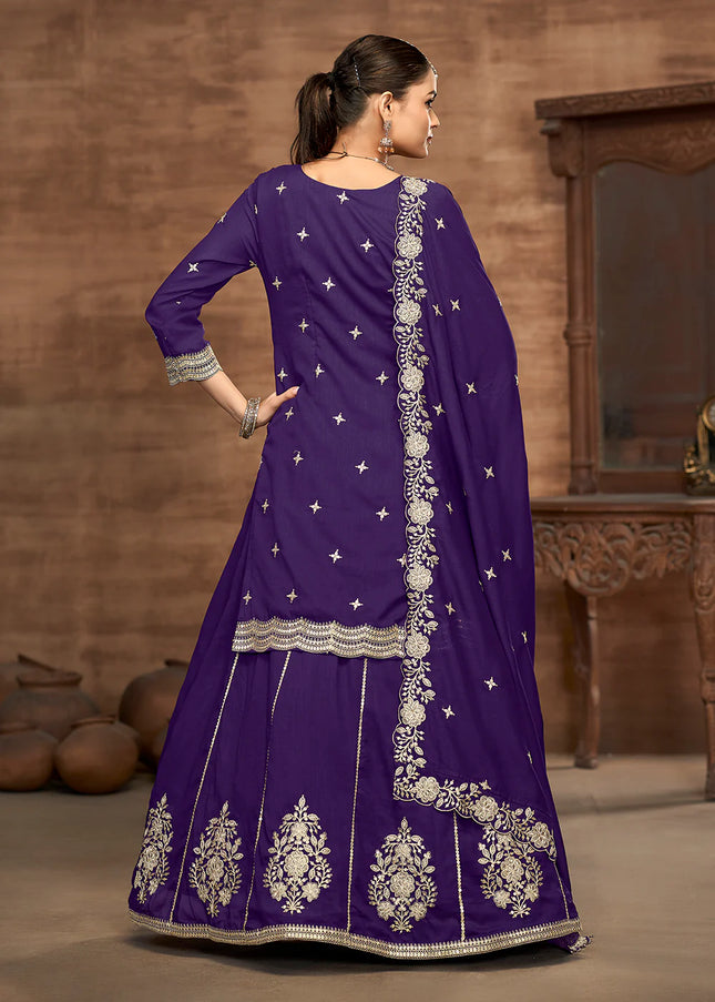 Purple Embroidered Lehenga Suit
