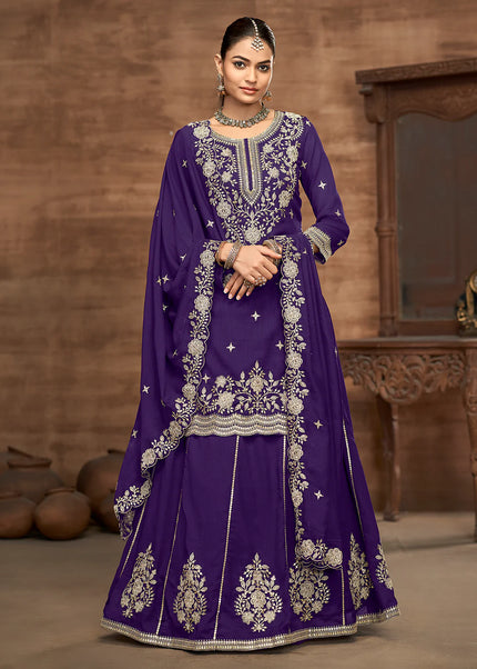 Purple Embroidered Lehenga Suit