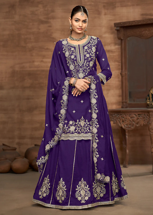 Purple Embroidered Lehenga Suit