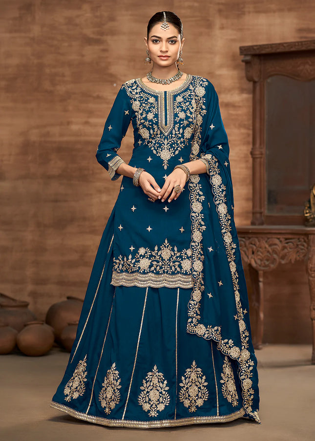 Blue Embroidered Lehenga Suit