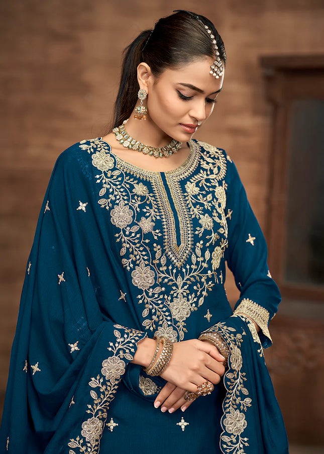 Blue Embroidered Lehenga Suit