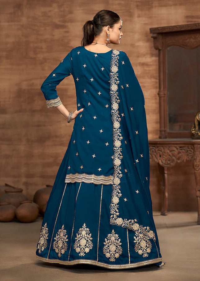Blue Embroidered Lehenga Suit